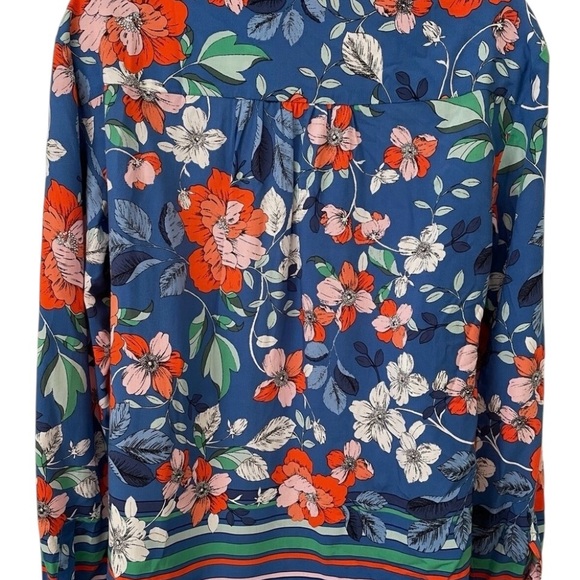 Maeve Anthropologie Elan Scarf Floral Pattern Blouse size 4 Blue Tie Waist - Picture 3 of 8